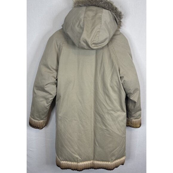 Vintage Down Parka Real Fur Hood Men’s 38 Beige Knit Trim 80s Warm - Picture 2 of 10